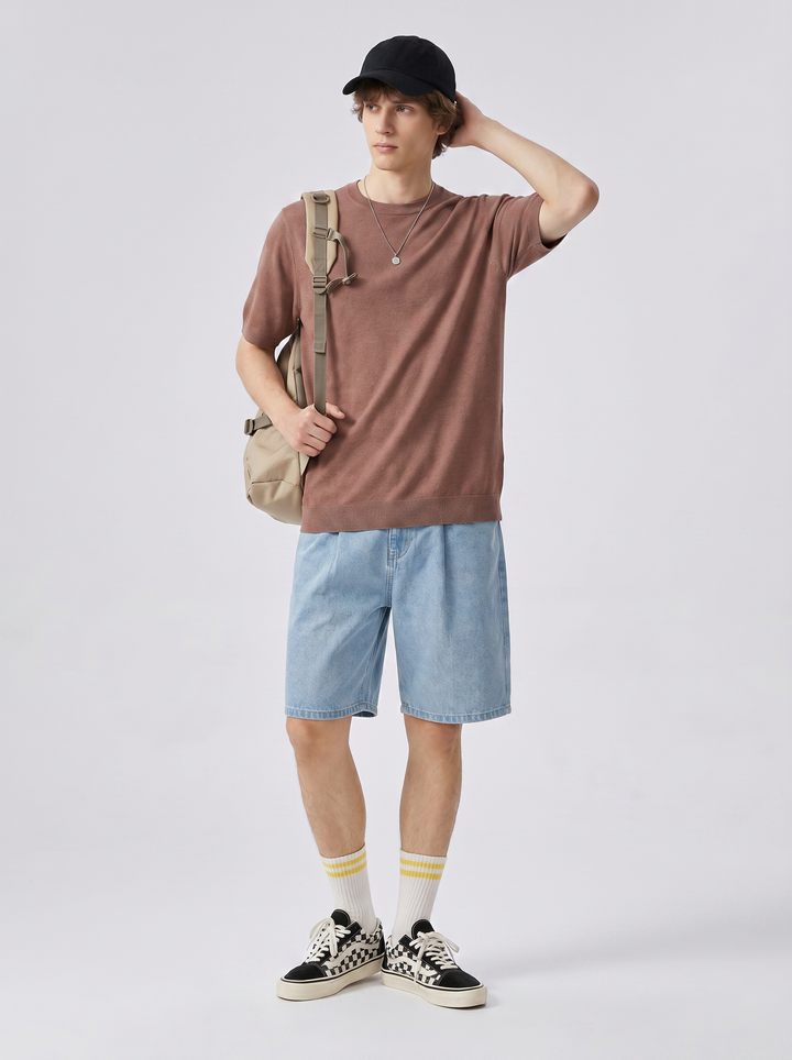 Herren T-Shirt aus Feinstrick aus Wolle mit kurzen Ärmeln