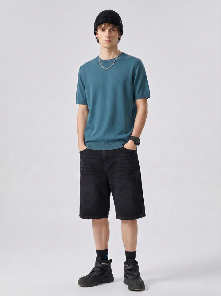 Herren T-Shirt aus Feinstrick aus Wolle mit kurzen Ärmeln