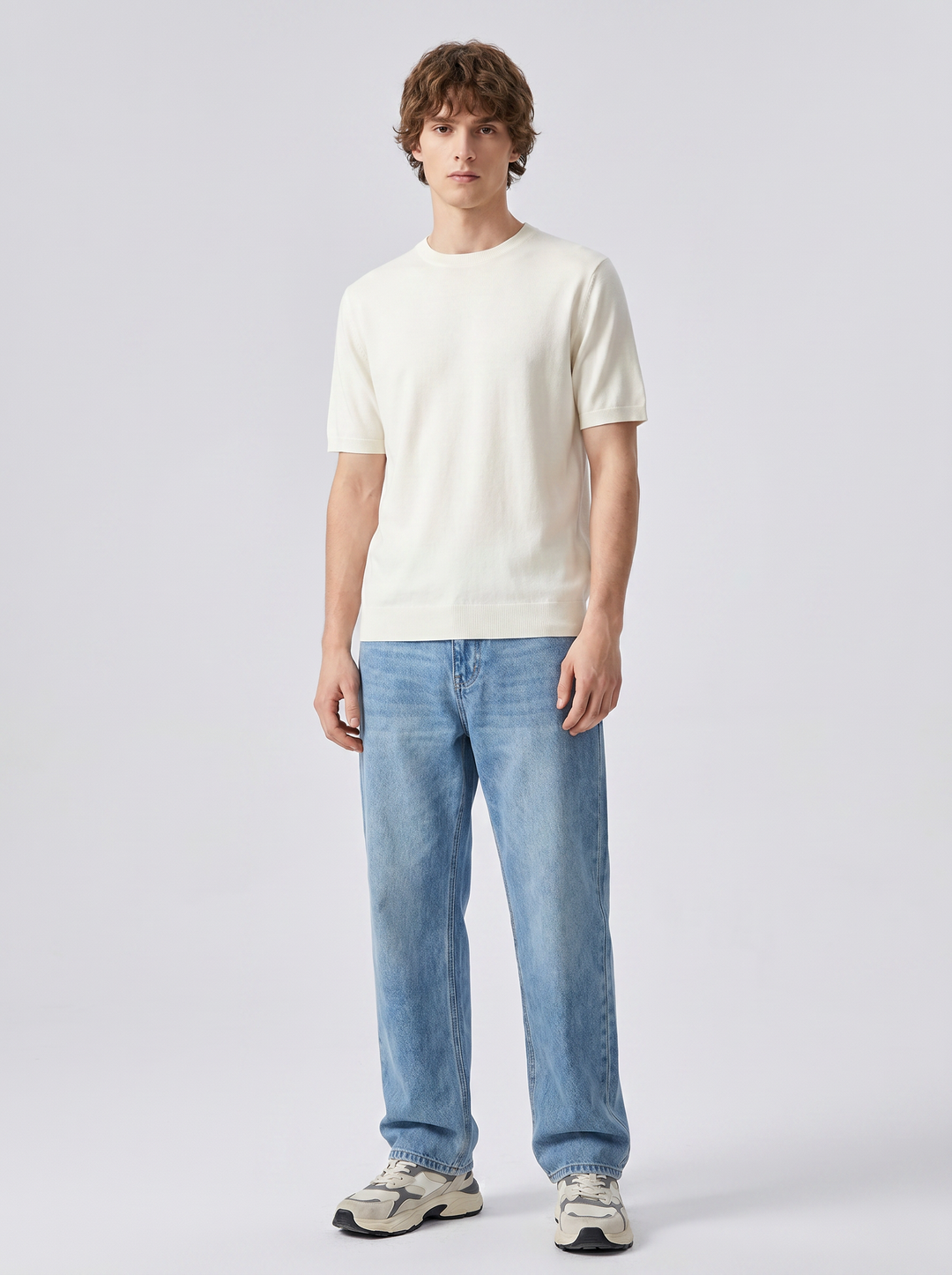 Herren T-Shirt aus Feinstrick aus Wolle mit kurzen Ärmeln