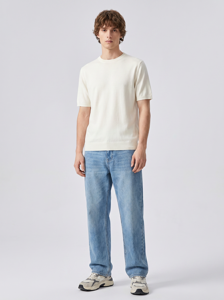 Herren T-Shirt aus Feinstrick aus Wolle mit kurzen Ärmeln