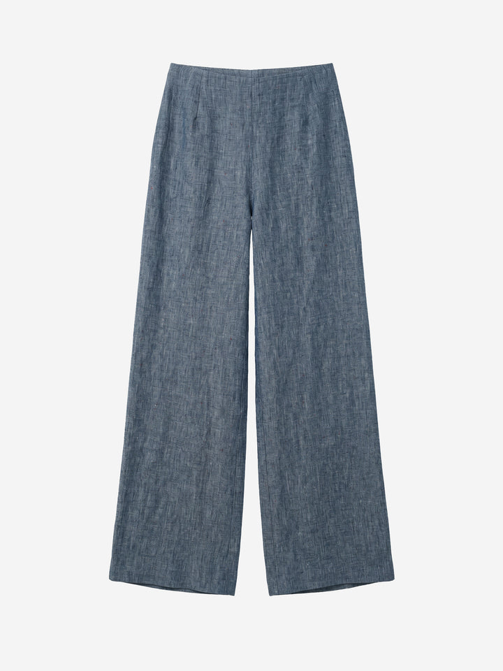 Pantalon Large Femme 100 % Lin Pur Jambe Large Taille Haute Coupe Ample Printemps Lounge
