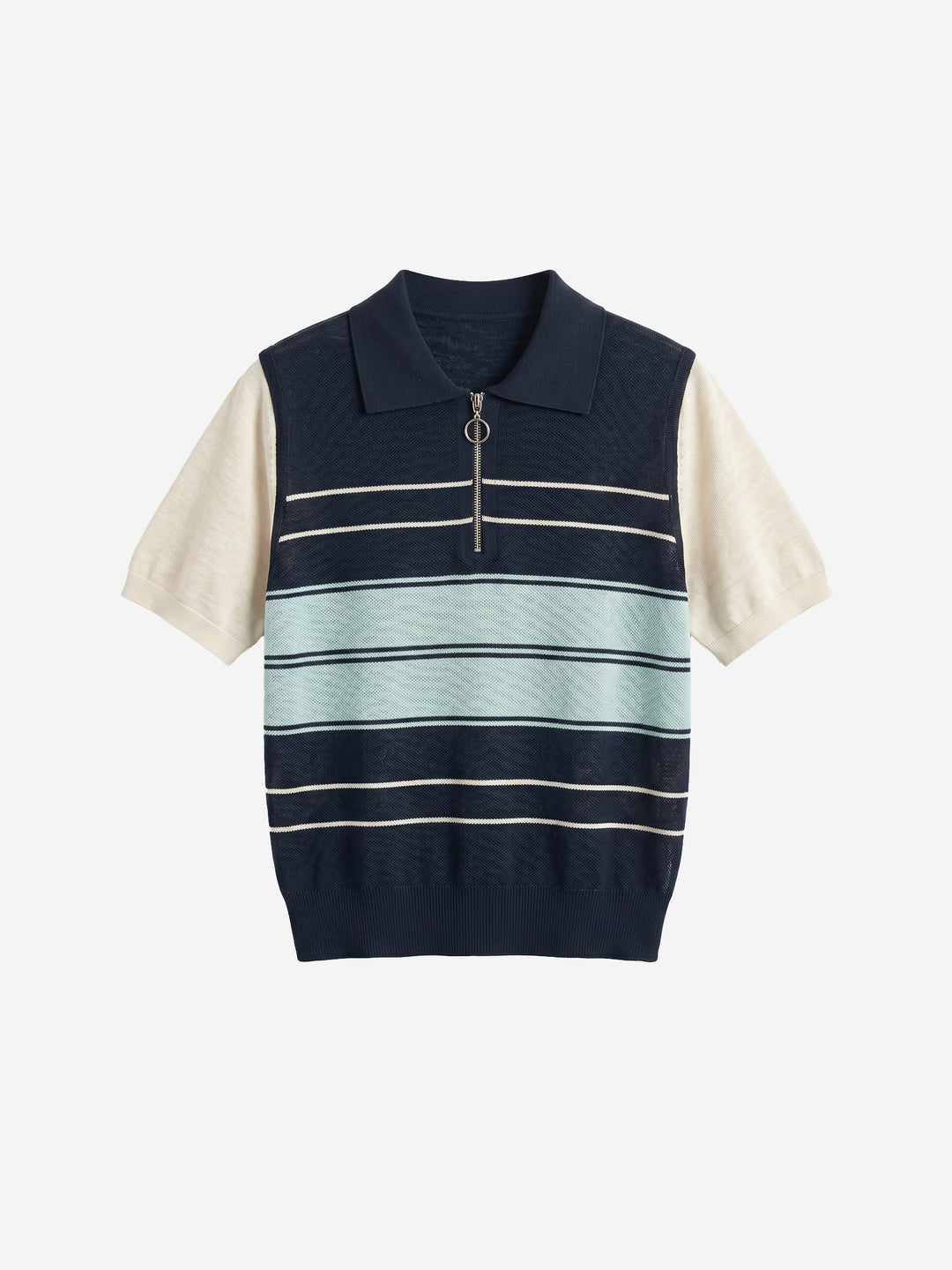 Striped Half-Zip Polo Sweater - 16GG Ultra-Fine Tencel Linen Knit