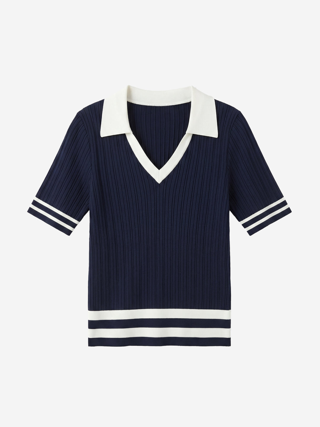 Haut de polo en maille rayé à manches courtes pour femme