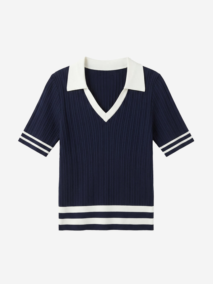 Haut de polo en maille rayé à manches courtes pour femme