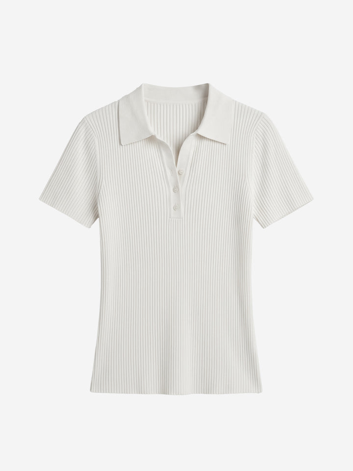 Women’s Ribbed Lapel Short Sleeve Knit Top