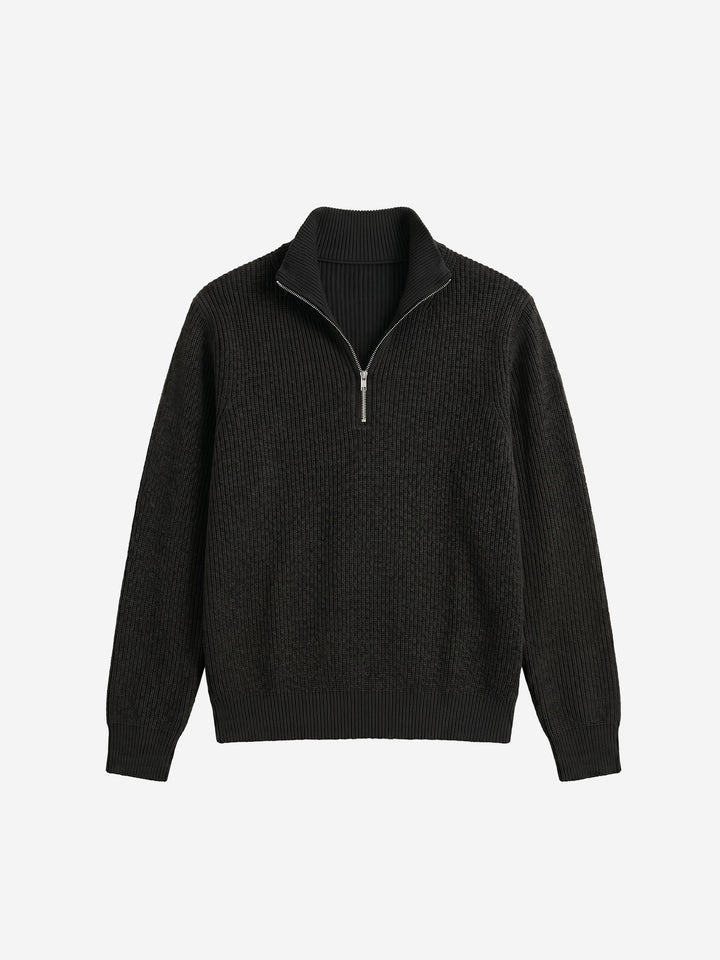 Unisex Half-Zip Mock Neck Wool Blend Knit Sweater