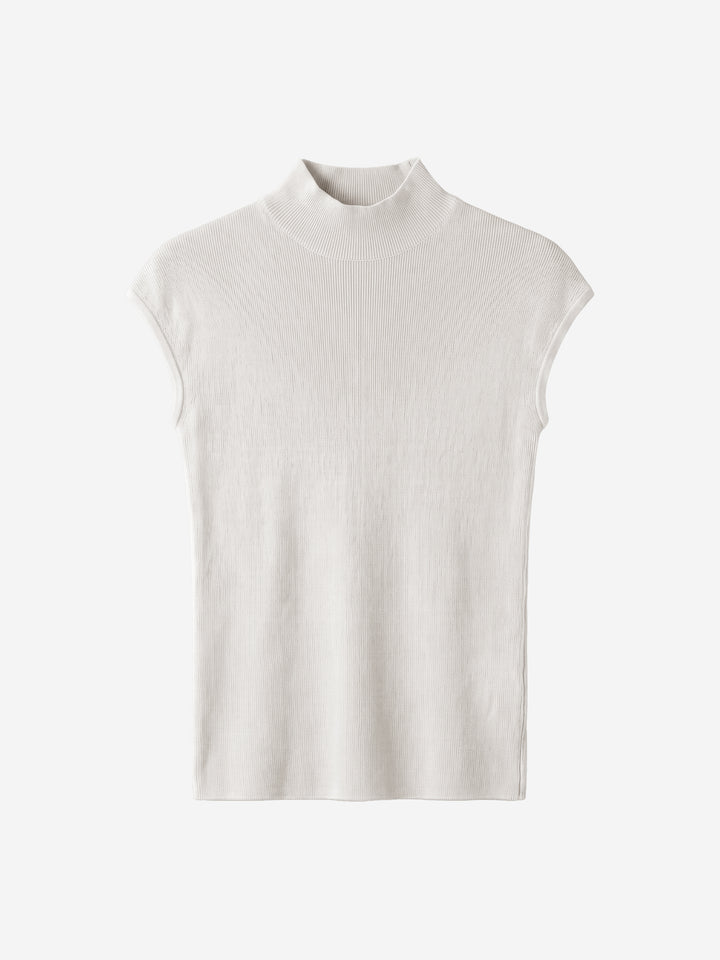 Damen Stricktop aus Wolle mit Mock-Neck und Kappenärmeln