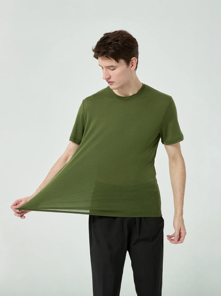 Men Merino Wool T Shirt Quick Dry Outdoor Performance Tee Lightweight Hiking Running Top
