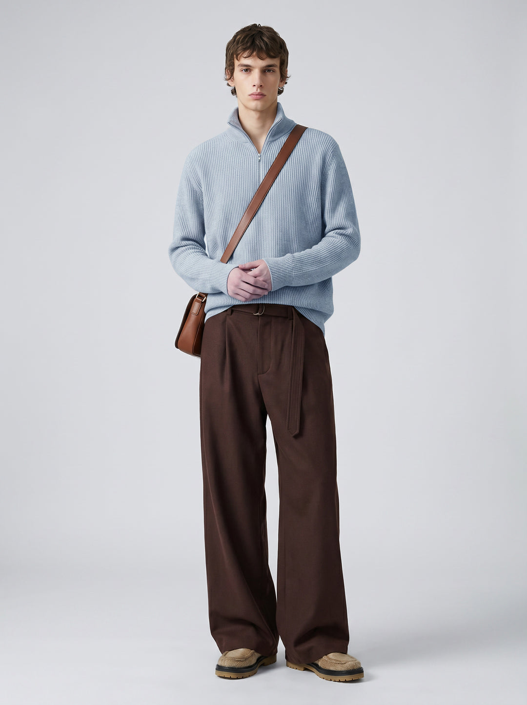 Unisex-Pullover aus Wollmischung mit halbem Reißverschluss und Stehkragen