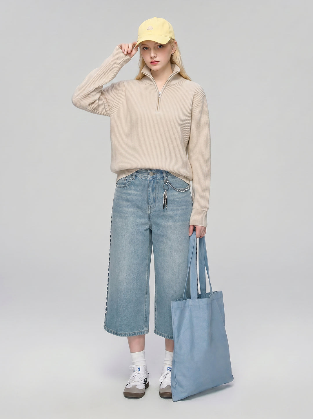 Unisex-Pullover aus Wollmischung mit halbem Reißverschluss und Stehkragen